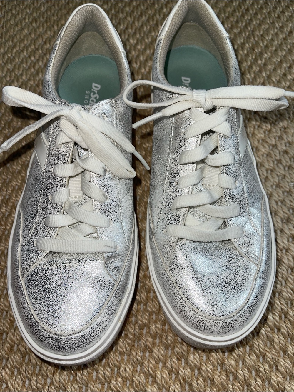 Dr. Scholl's Metallic Silver Lace-Up Sneakers - Women's